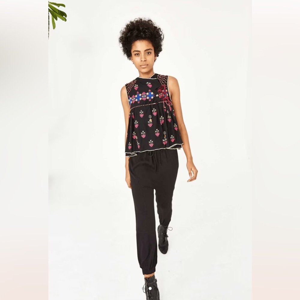 Ulla Johnson Freja High Rise Suspender Pants Noir Black Size 4 Overalls Harem - Picture 16 of 16